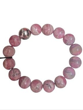 High Grade Rhodochrosite 12mm Gemstone Stretch Bracelet Sterling Silver